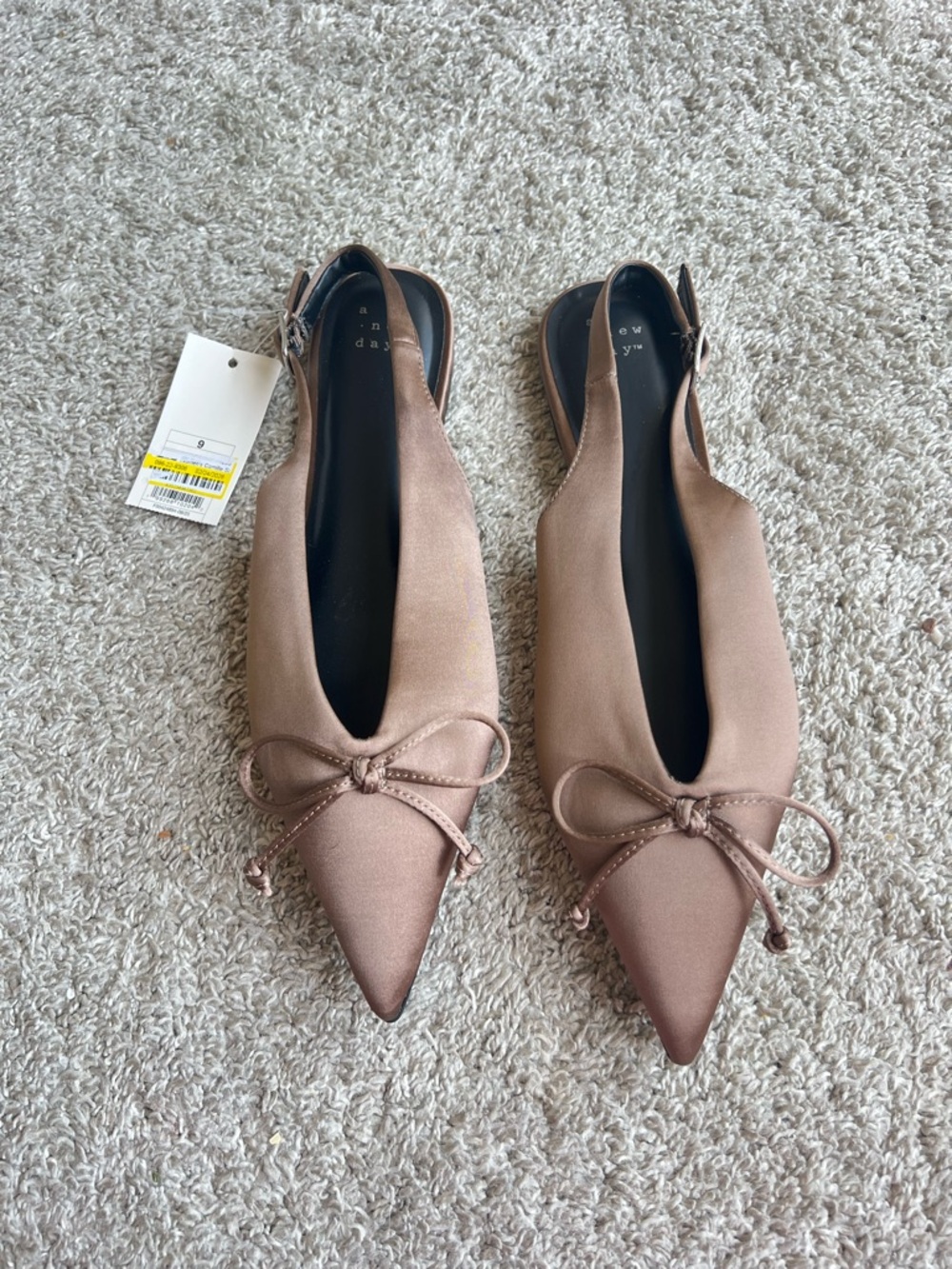 Women's Pointed Toe Slingback Bow Flats - Taupe. Size 9